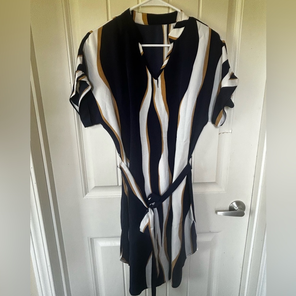 Worn once Striped Navy blue  and White Women's dress with tie